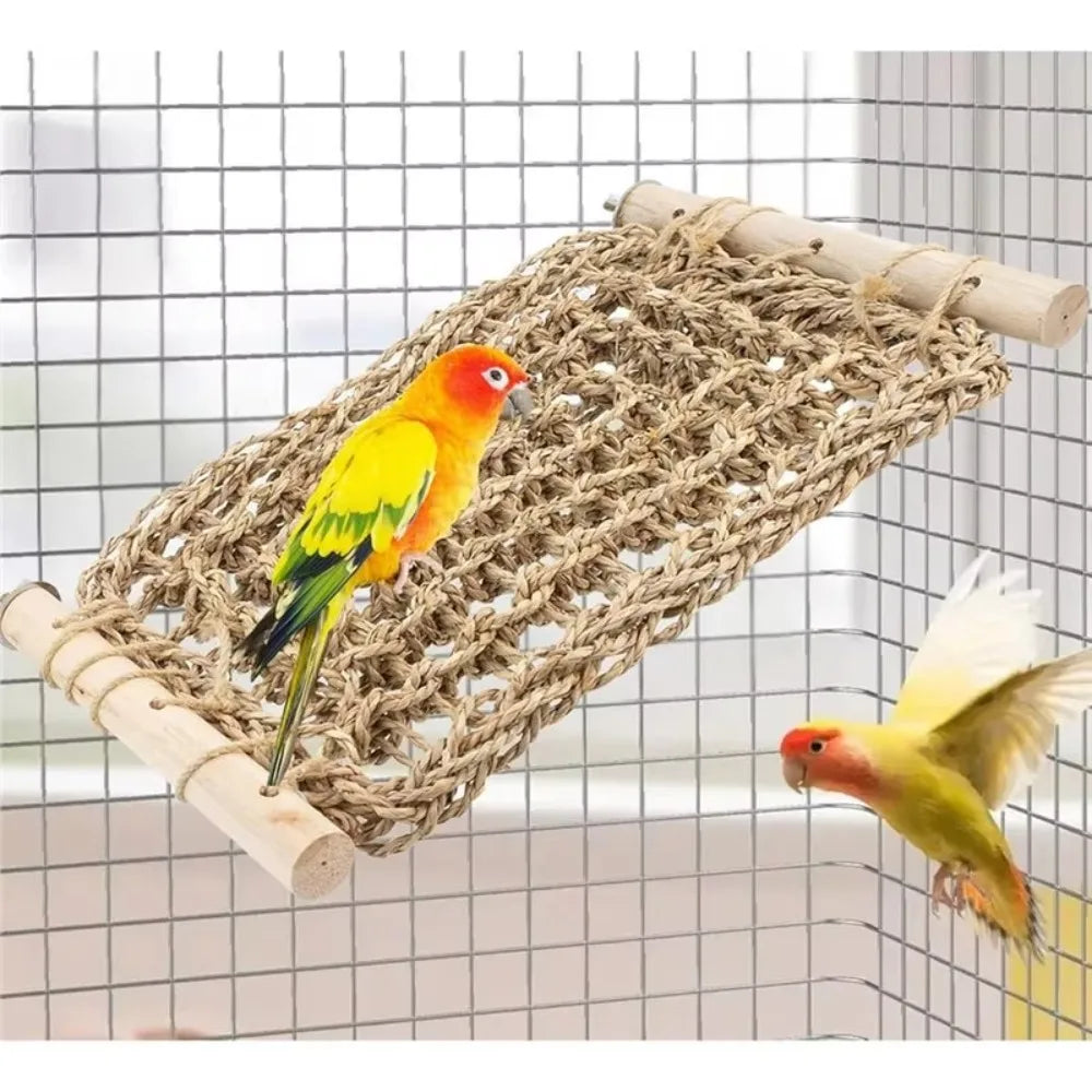 Hand Woven Parrot Hammock Toy – Chewable Bird Cage Swing Net