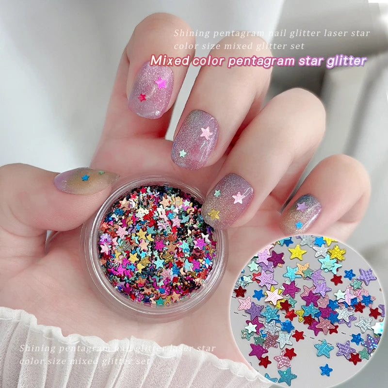 3D Star Nail Glitter Sequins – Mixed Color Nail Art Flakes