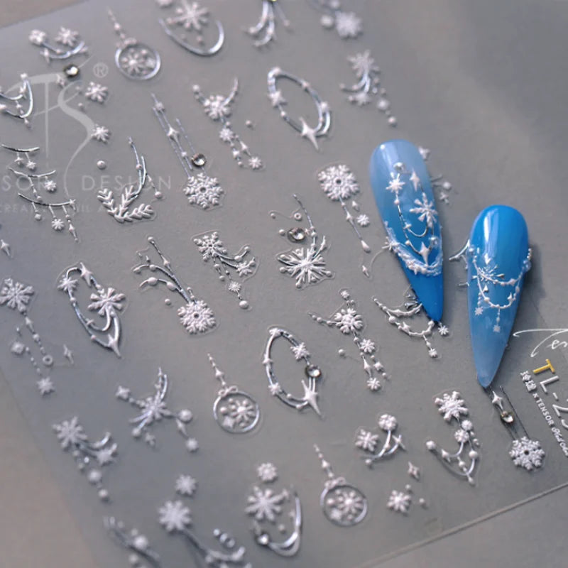 5D French Nail Stickers Gold Silver Crystal Diamond Decals