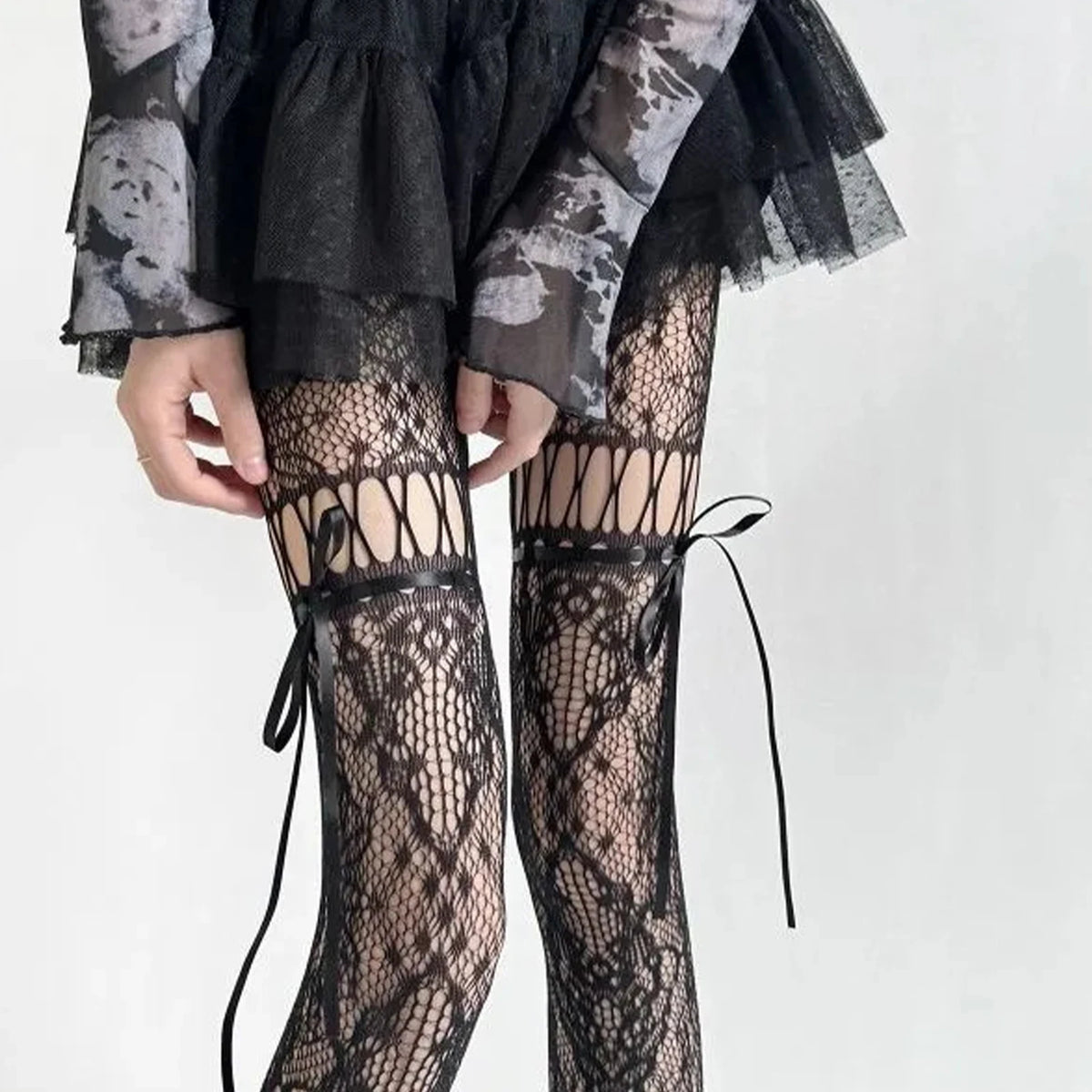 Women's Lace Bow Tie Hollow Out Pantyhose Tights Stockings