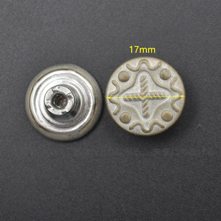 10-Pc Retro Copper Metal Engraved Round I-Shape Buttons
