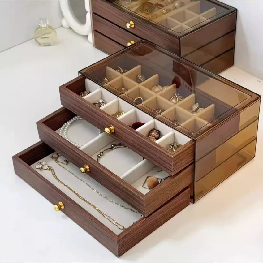 Multi-Layer Wooden Jewelry Box with Clear Window | Organizer