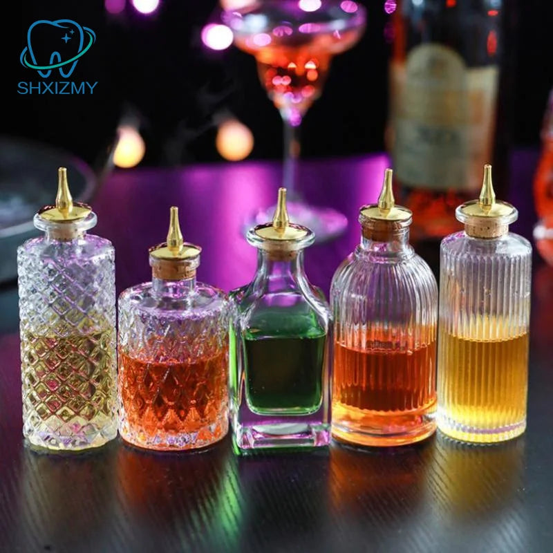 Vintage Embossed Glass Bitters Bottle with Stopper & Pour Spout