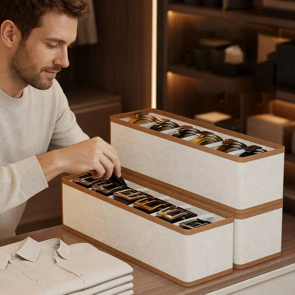 KindFuny 6-Compartment Belt & Tie Drawer Organizer Box