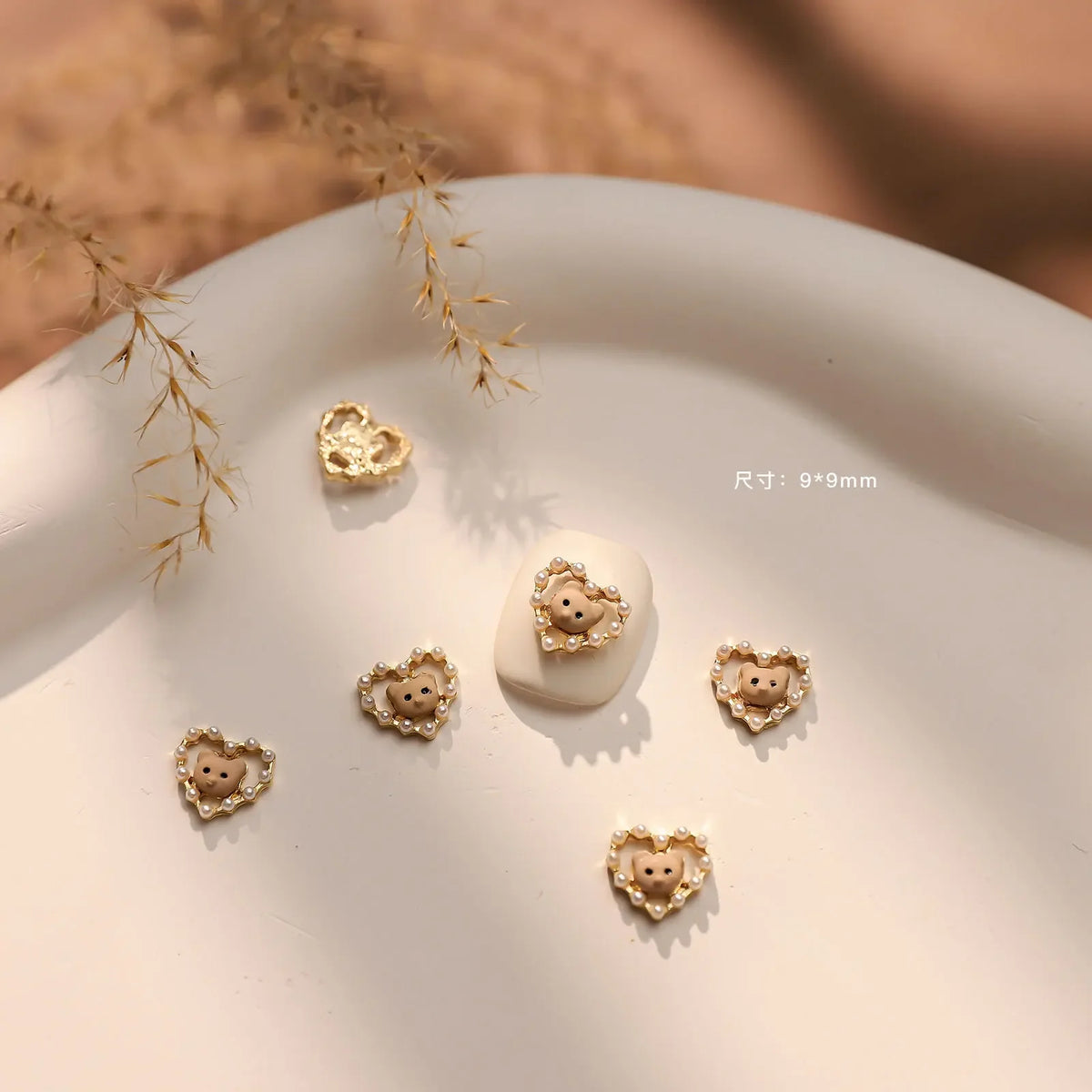 2PCS Autumn Metal Nail Charms Bear Bow Flower DIY Decorations