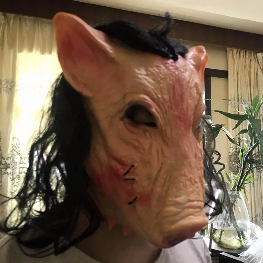 Bald Pig Head Latex Mask – Halloween Cosplay Costume Prop