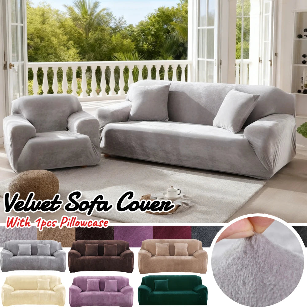 Thick Velvet Stretch Sofa Cover 1–4 Seater Non-Slip Slipcover