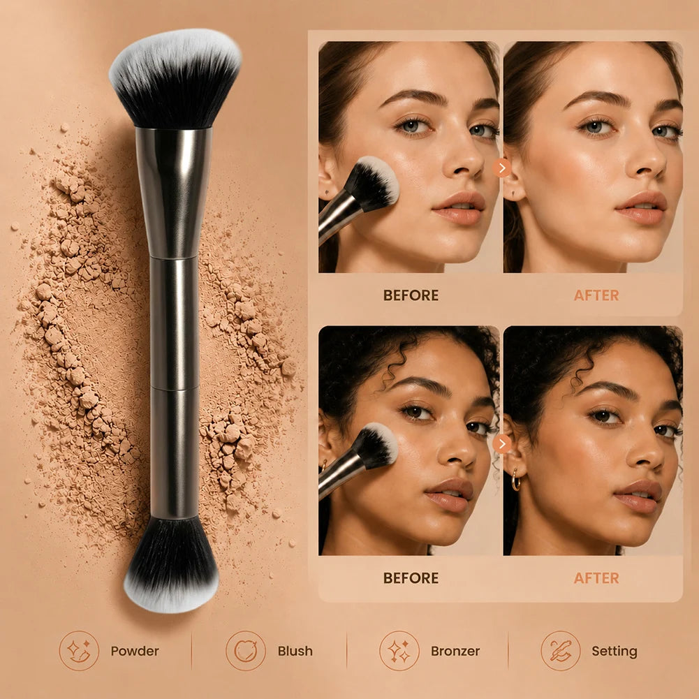 Double-Ended Makeup Brush – Ultra-Soft Synthetic Bristles