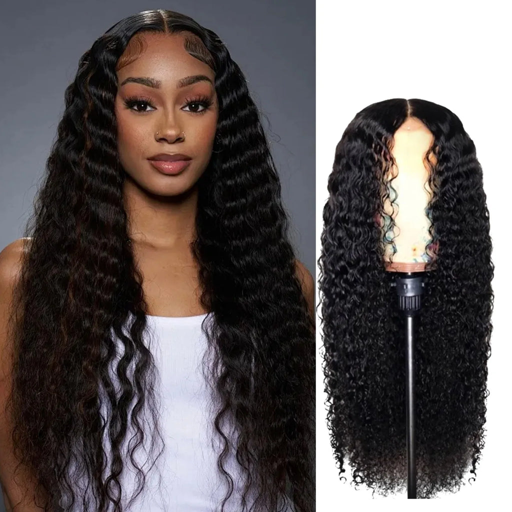 Deep Wave Synthetic Wig – Natural Black Curly U-Part Wig