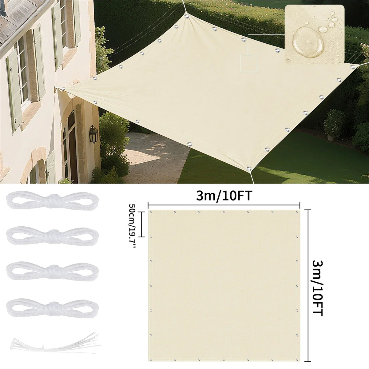 Waterproof Sun Shade Sail with Eyelets – UV Canopy Awning