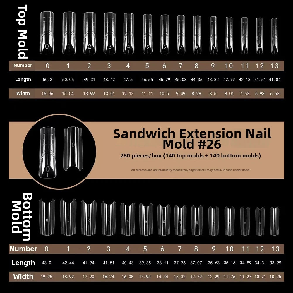 Sandwich Nail Dual Forms – Multi-Size Acrylic Molds for Extensions