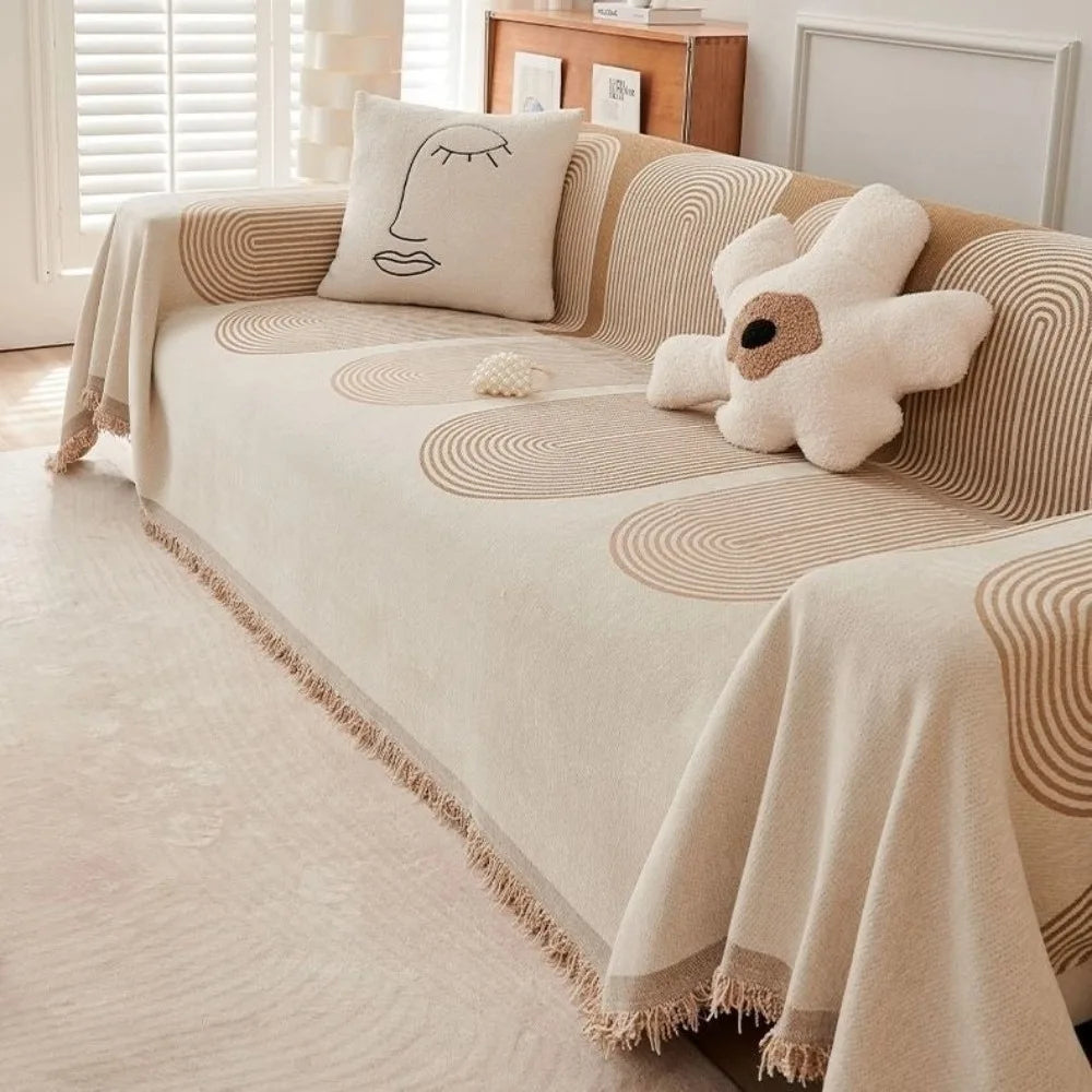 Chenille Sofa Cover Anti-Slip Universal Geometric Throw Blanket