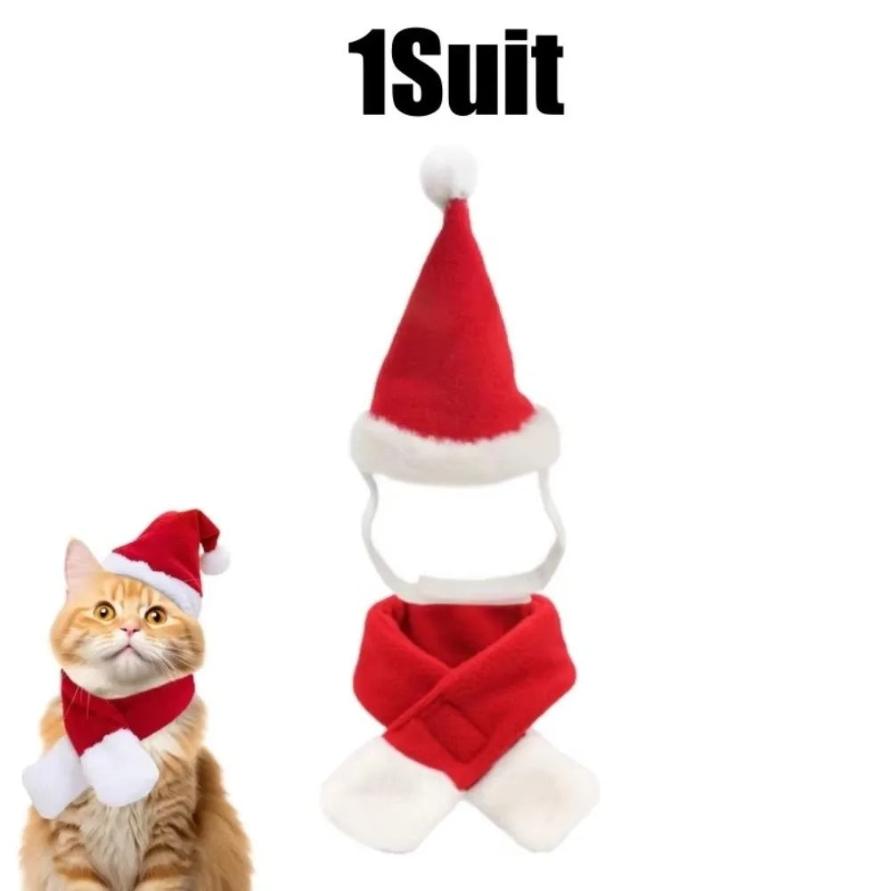 Christmas Dog & Cat Scarf Hat Set – 2 Pcs for Small Pets
