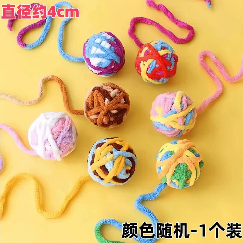 Colorful Yarn Cat Toy Ball with Bell & Long Tail | Interactive