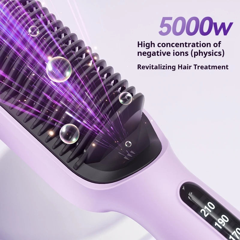 Negative Ion Hair Straightener Brush – 2-in-1 Straighten & Curl