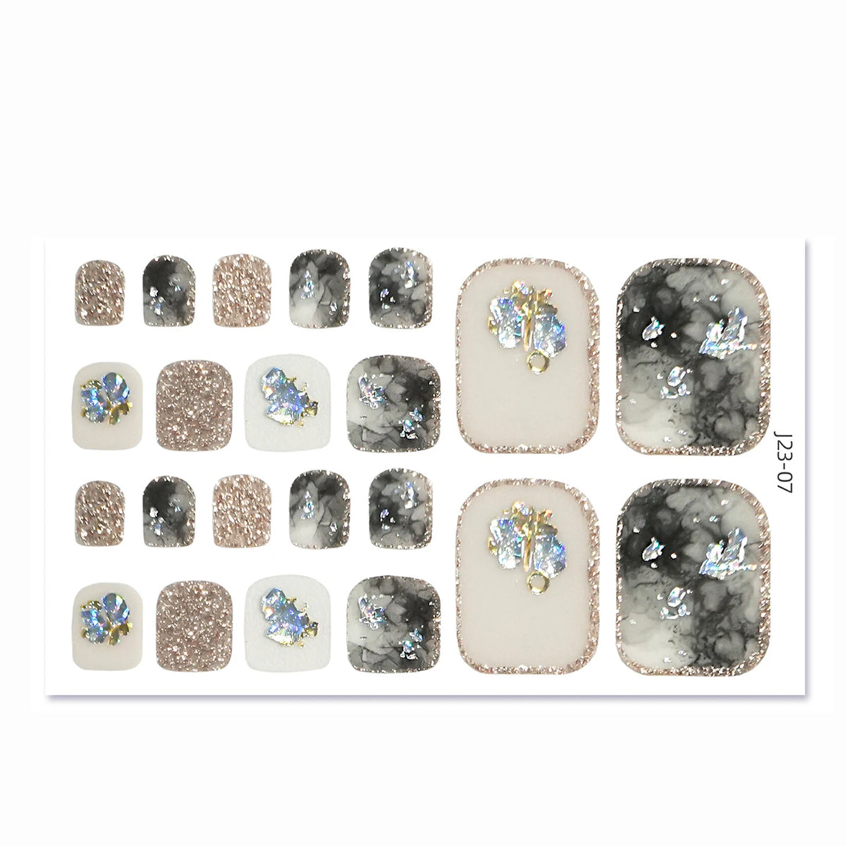 Glitter Toe Nail Stickers – 22-Tip Full Cover DIY Nail Art Decals