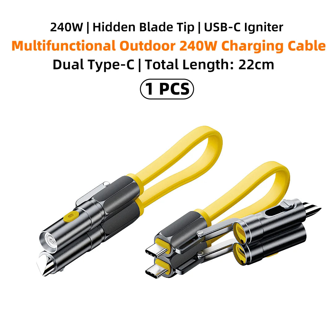 240W USB-C Cable 22cm with Emergency Igniter & Hidden Cutter