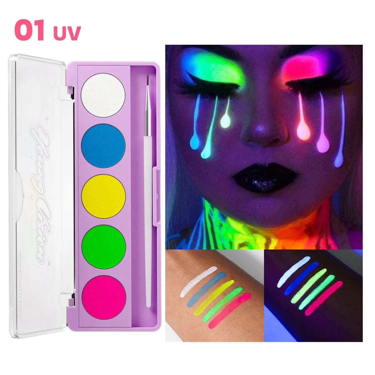 UV Neon Glow Face & Body Paint Set – 5 Fluorescent Colors