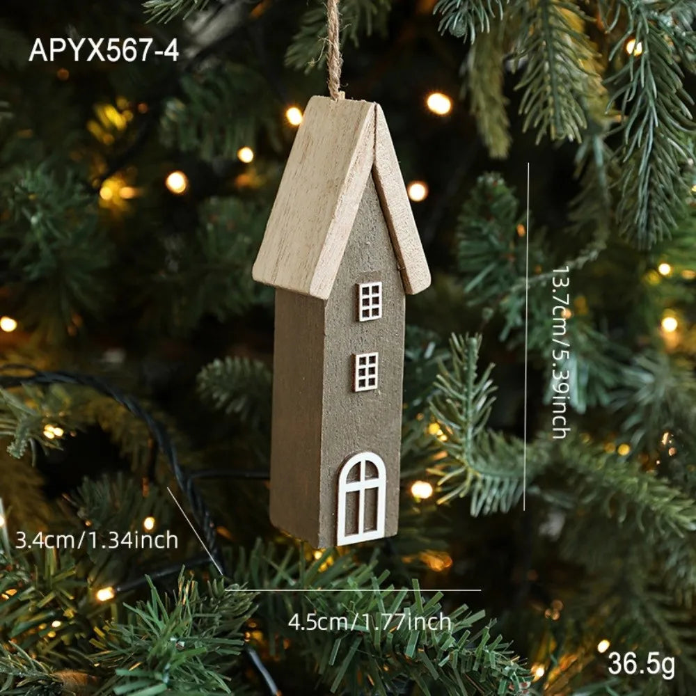 Wooden Christmas House Ornament DIY Log Cabin Village Pendant