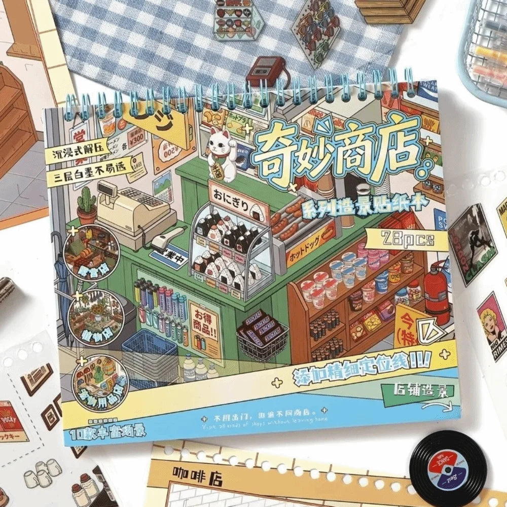 3D Shop Scene Sticker Book – 10 Miniature Scenes Waterproof PET