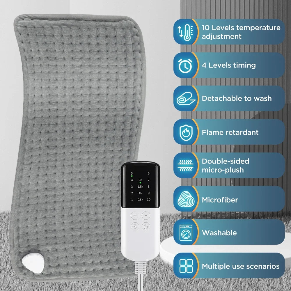VIBE Electric Heating Pad 10-Level Temp 4-Mode Timer 60×30cm