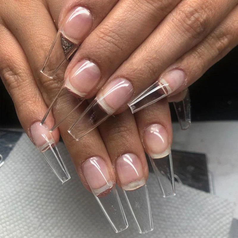 240pcs Clear False Nail Tips – Stiletto Coffin Full Cover Set
