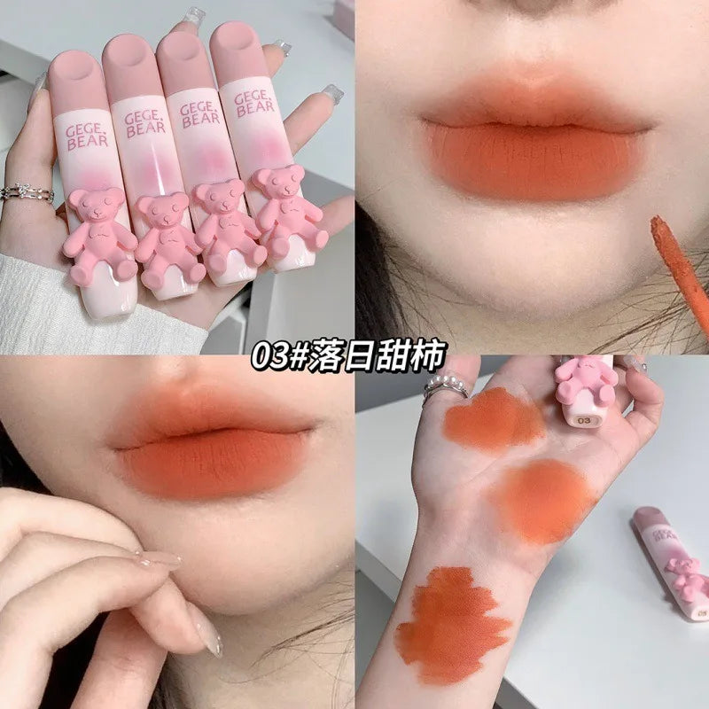 Velvet Matte Bear Lip Tint – 6 Colors, Waterproof Lipgloss