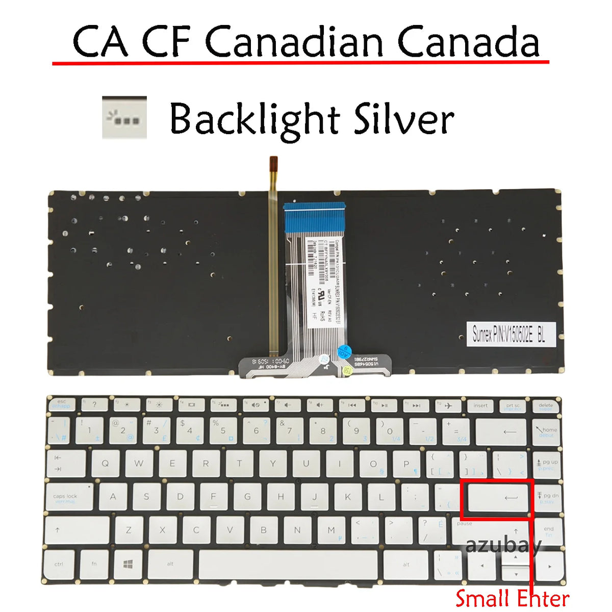 Canadian Backlit Silver Keyboard for HP Pavilion 14-ab & ENVY 14-j