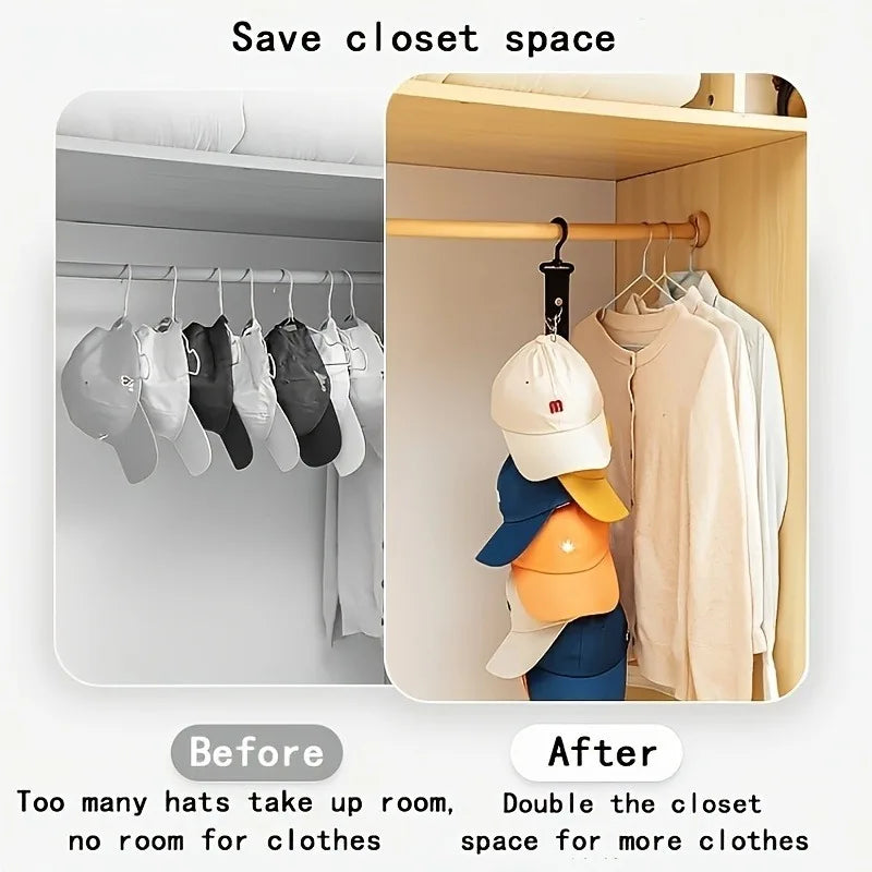 Hat Rack with 8 Clips – Holds 16 Baseball Caps | Space-Saving