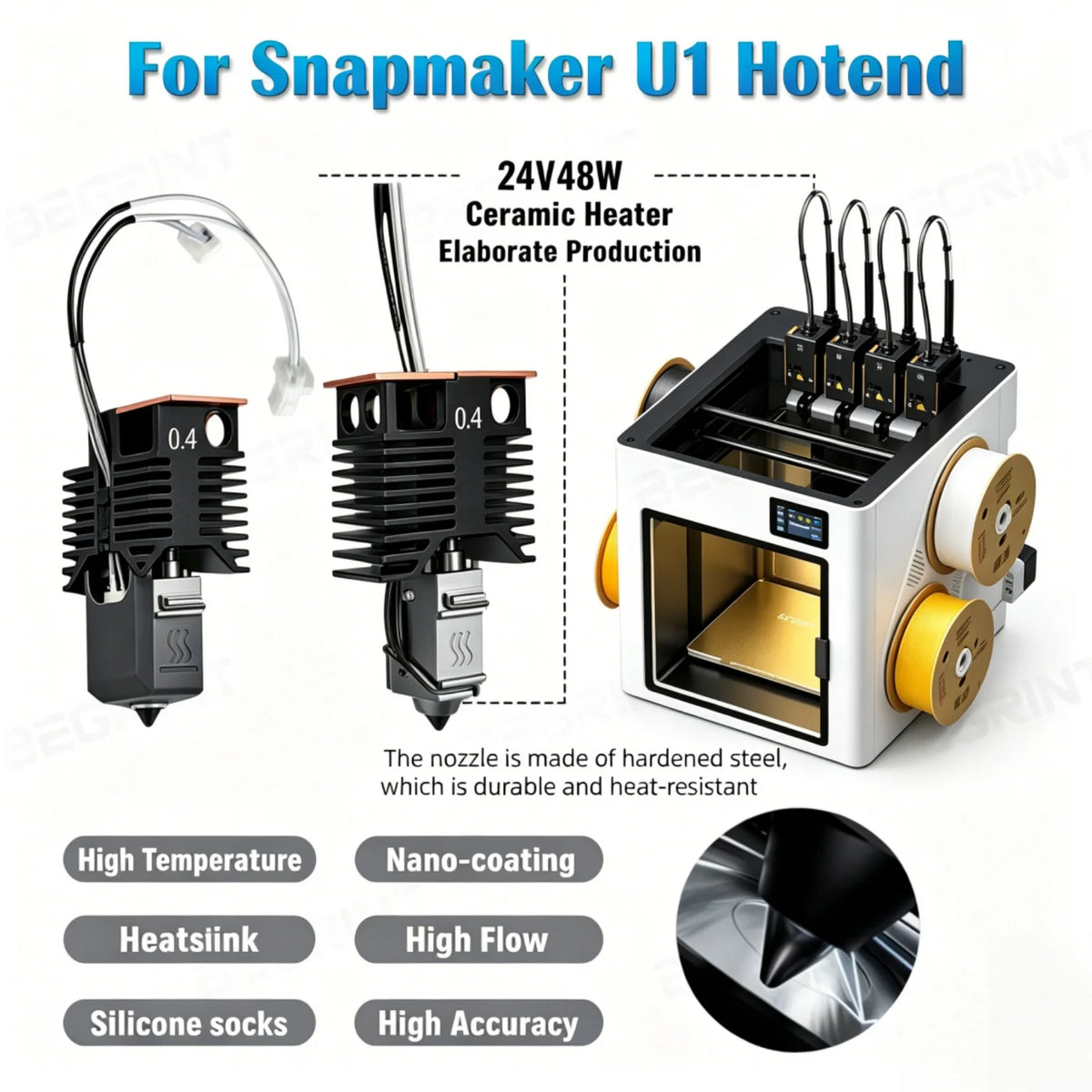 Snapmaker U1 Quick-Swap Hotend 0.4mm Nozzle & Heating Block