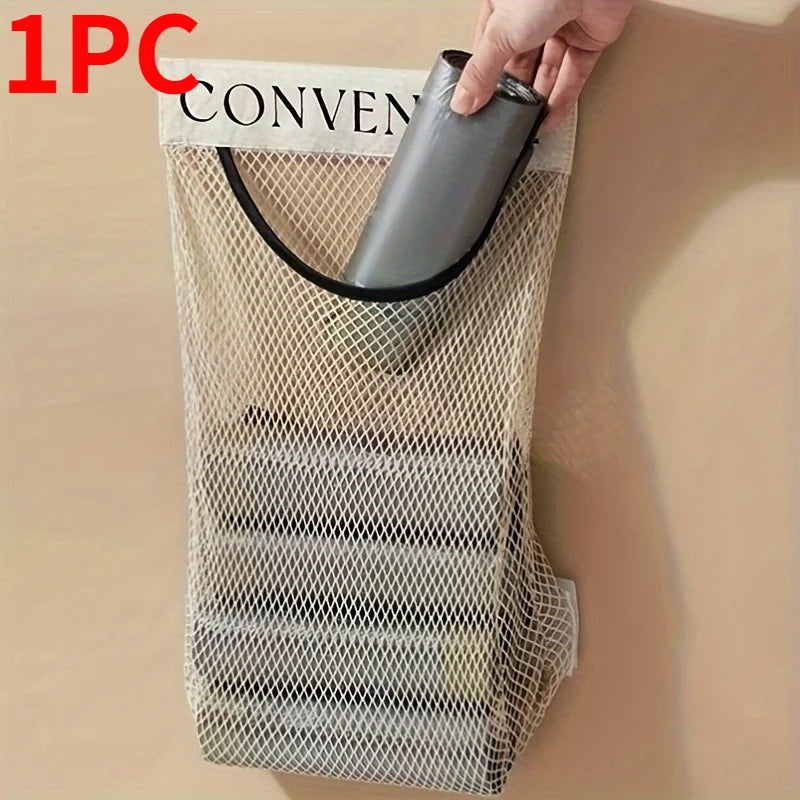 Wall-Mounted Plastic Bag Holder – Elastic Storage Net 1-2 Pack