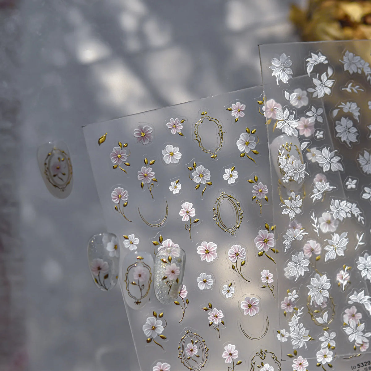 3D Gilded Camellia Flower Nail Art Stickers – Luxury White