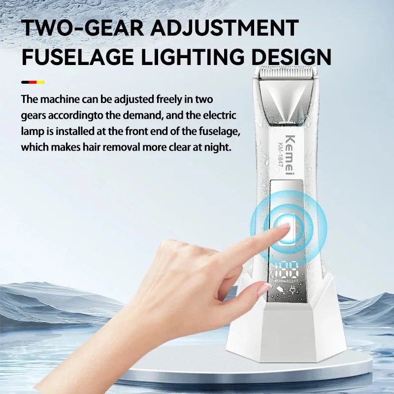 Kemei KM-1847 IPX7 Waterproof Body Hair Trimmer Men Women