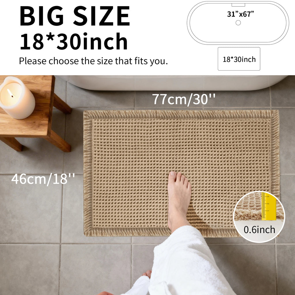 Waffle Bath Mat Non-Slip Backing | Super Absorbent Quick-Dry Rug