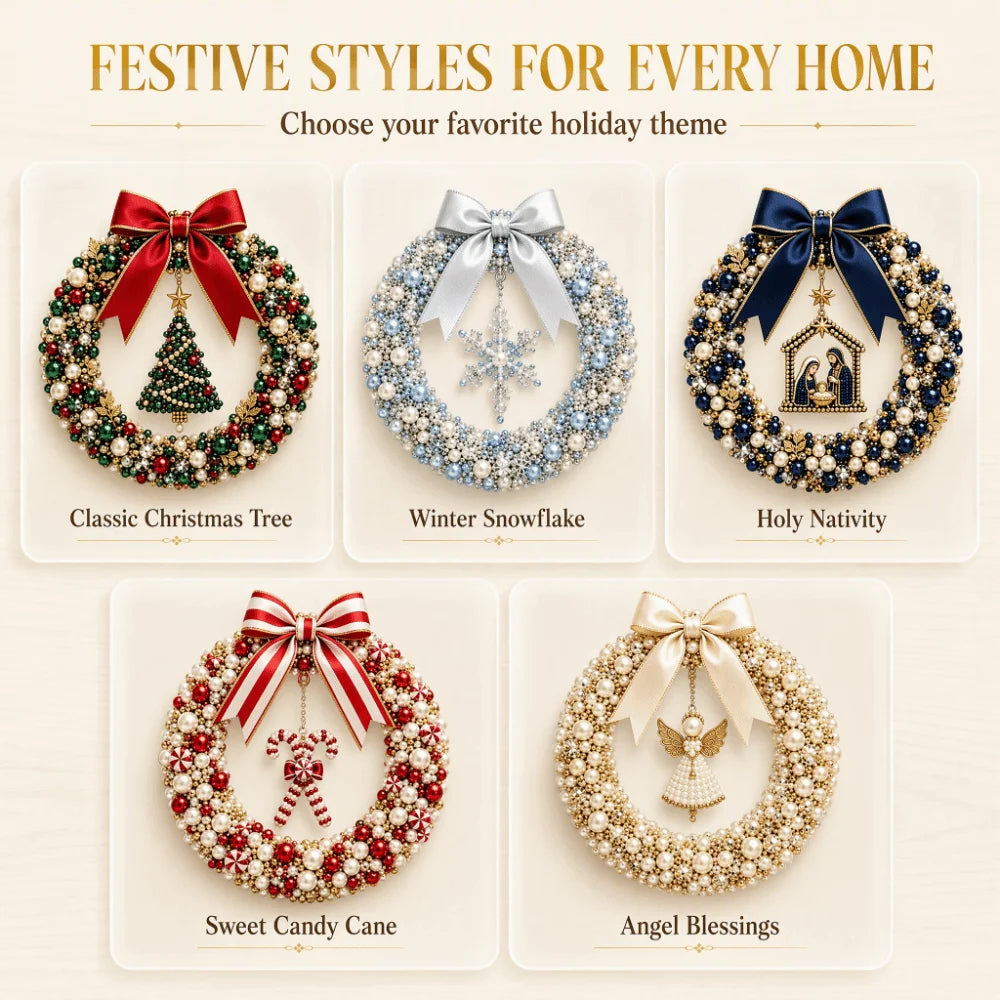 DIY Beaded Pearl Christmas Wreath Kit – 30cm Festive Craft