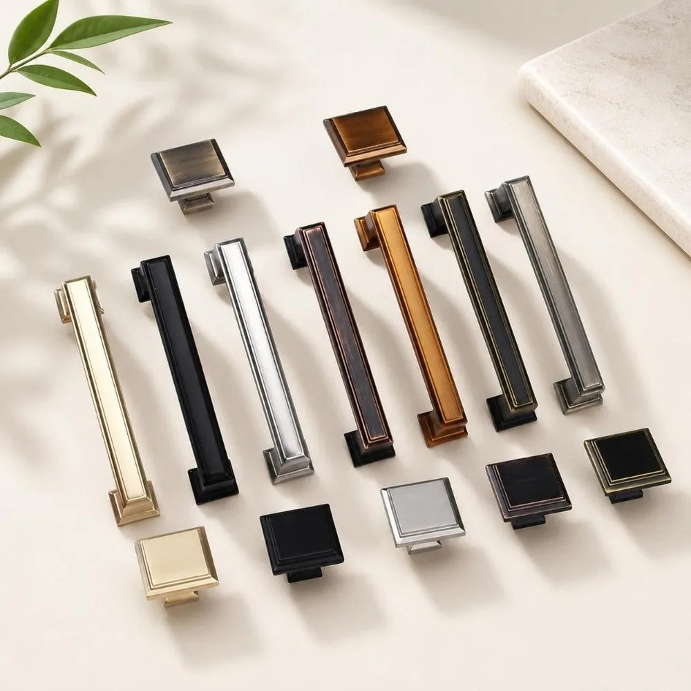 Modern Zinc Alloy Cabinet Handles & Square Door Knobs