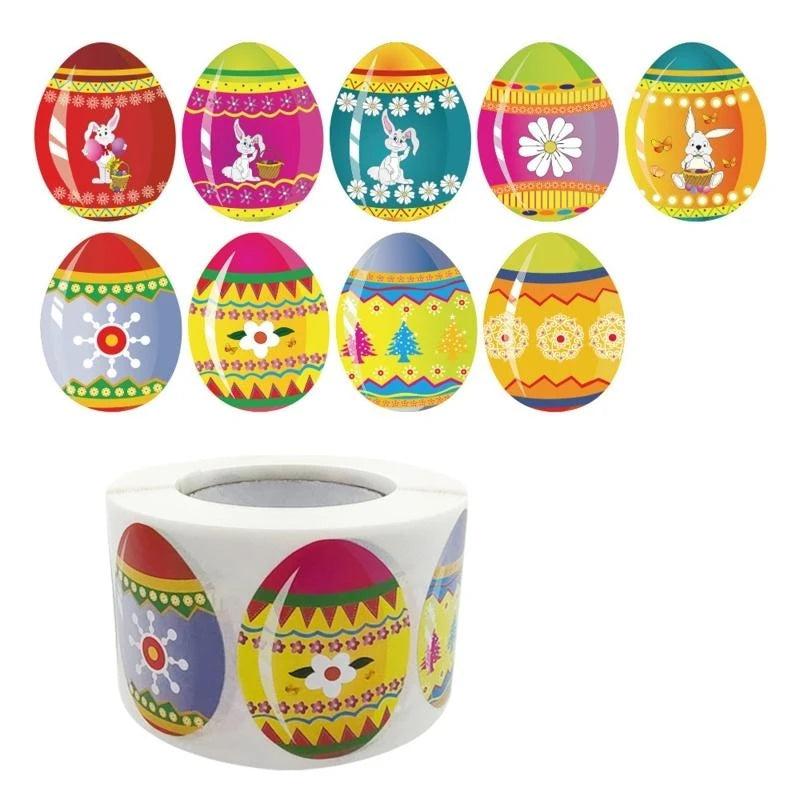 500pcs Happy Easter Egg Stickers Roll – Party Seals & Labels