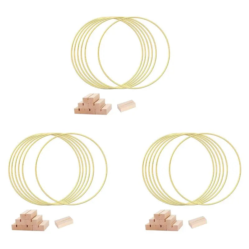 12" Gold Metal Floral Hoop Centerpiece Set – 18 Rings + Wood Stands