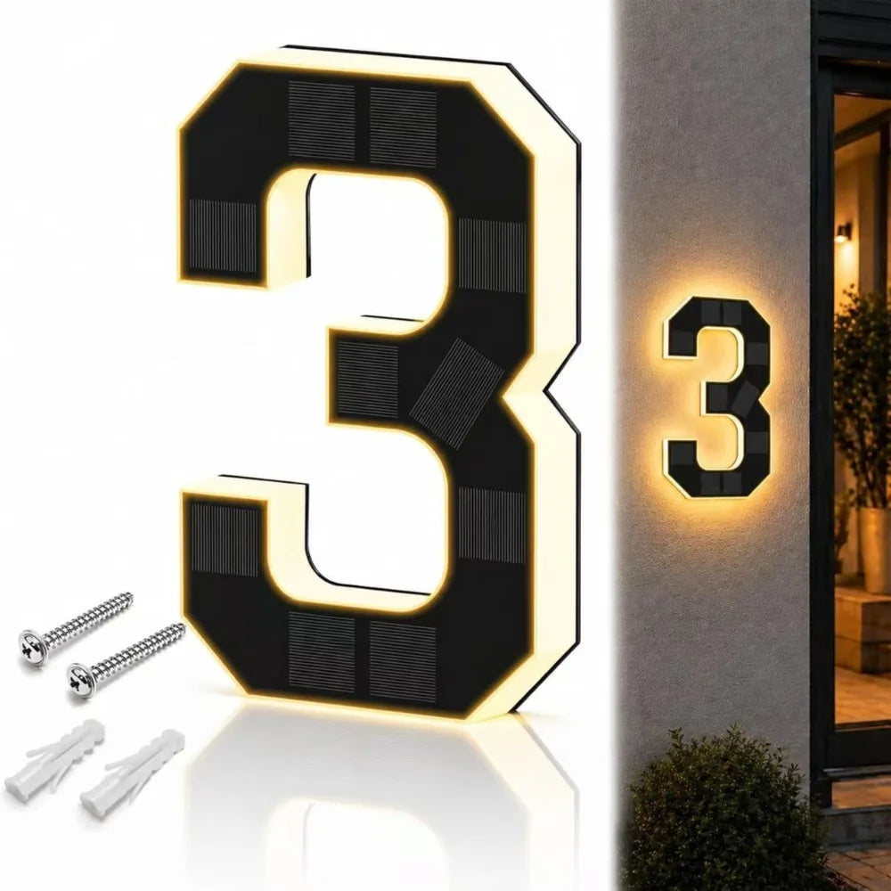 Solar LED House Numbers 6.7" IP44 Waterproof Auto Light-Up