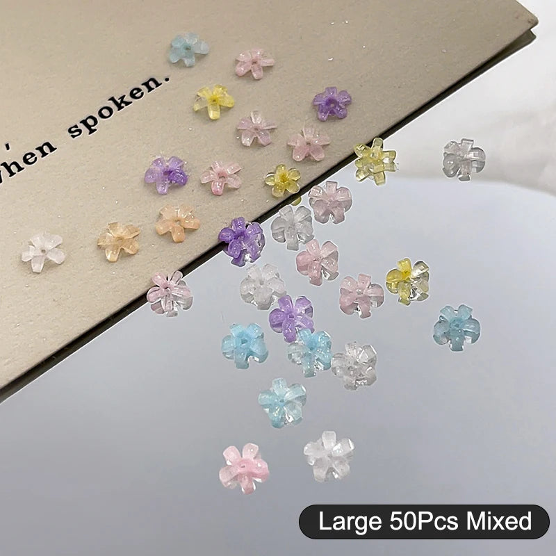 50Pcs 3D Flower Nail Art Charms Macaron Resin DIY Manicure