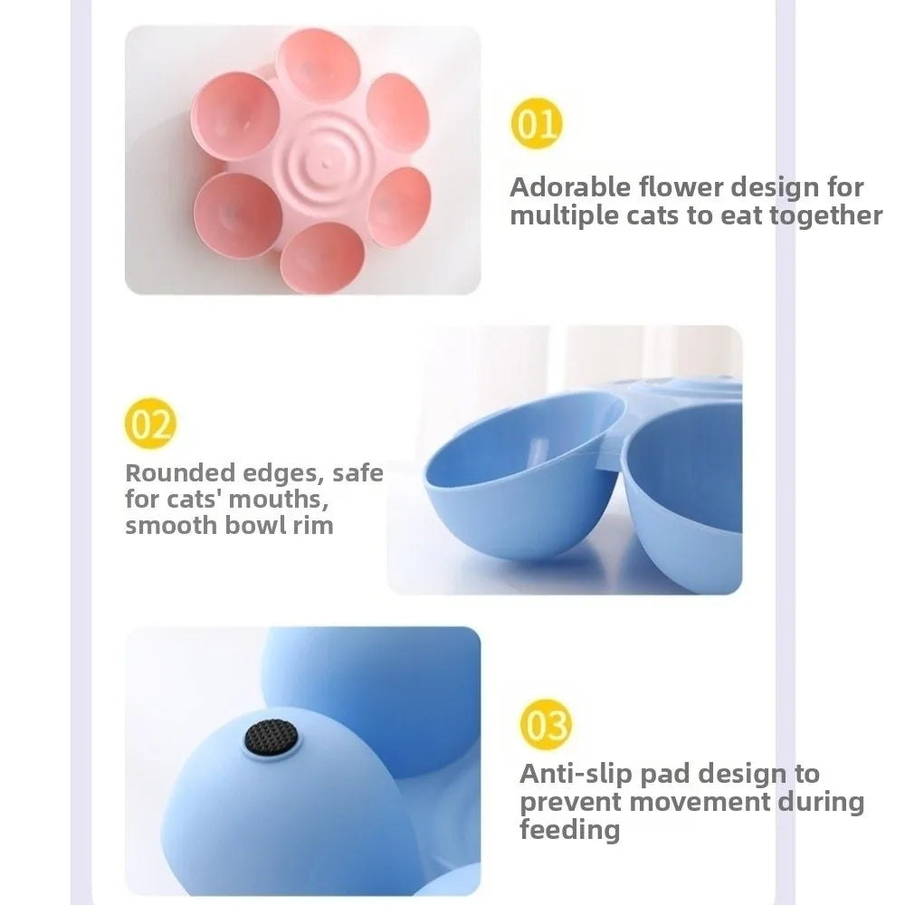 Six-Grid Petal Cat & Dog Feeding Bowl – Angled Multi-Compartment