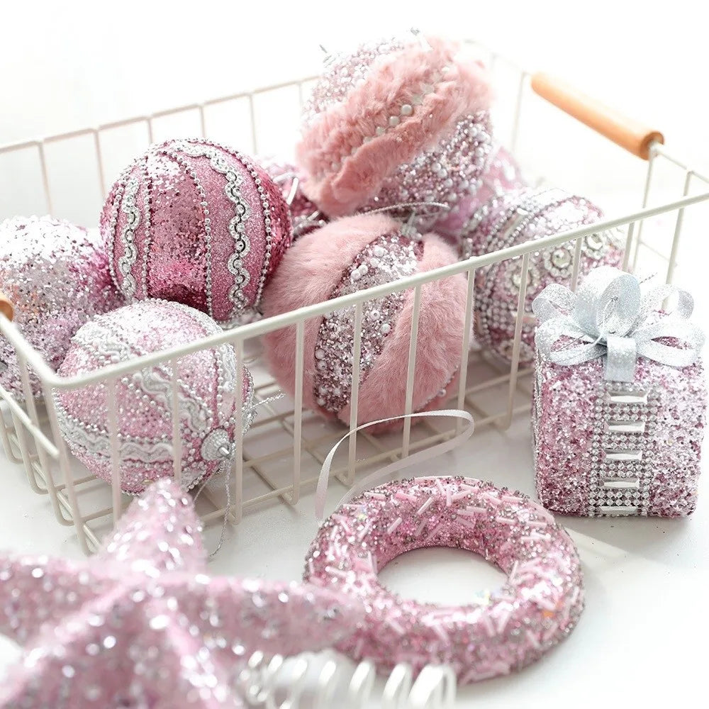 Pink Christmas Tree Ornaments – Foam Balls, Bows & Star Topper
