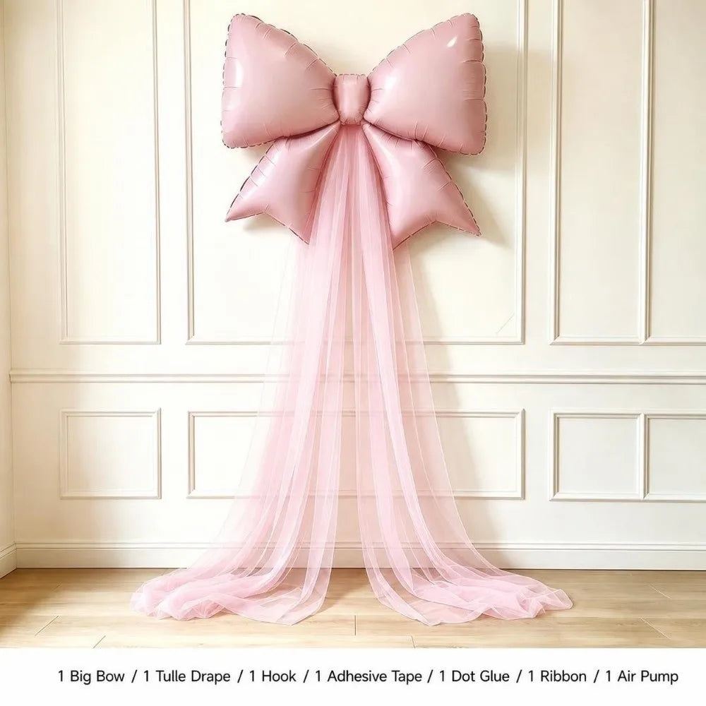 DIY Bow Balloon Set – 32" Foil Number Balloons & Pink Mesh