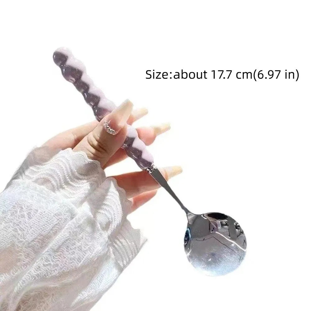 Pearl Handle Dessert Spoon – Long Stirring Spoon, 5 Colors