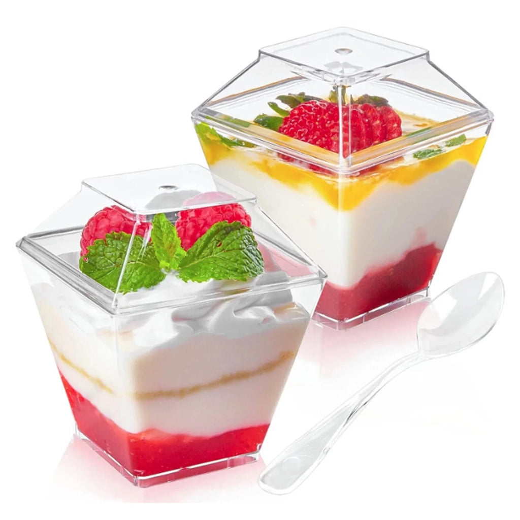 50-Piece Plastic Dessert Cups Set with Spoons & Lids