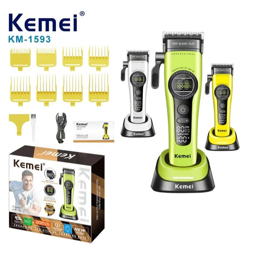 Kemei KM-1593 Brushless Hair Clipper – 5-Speed, DLC Blades