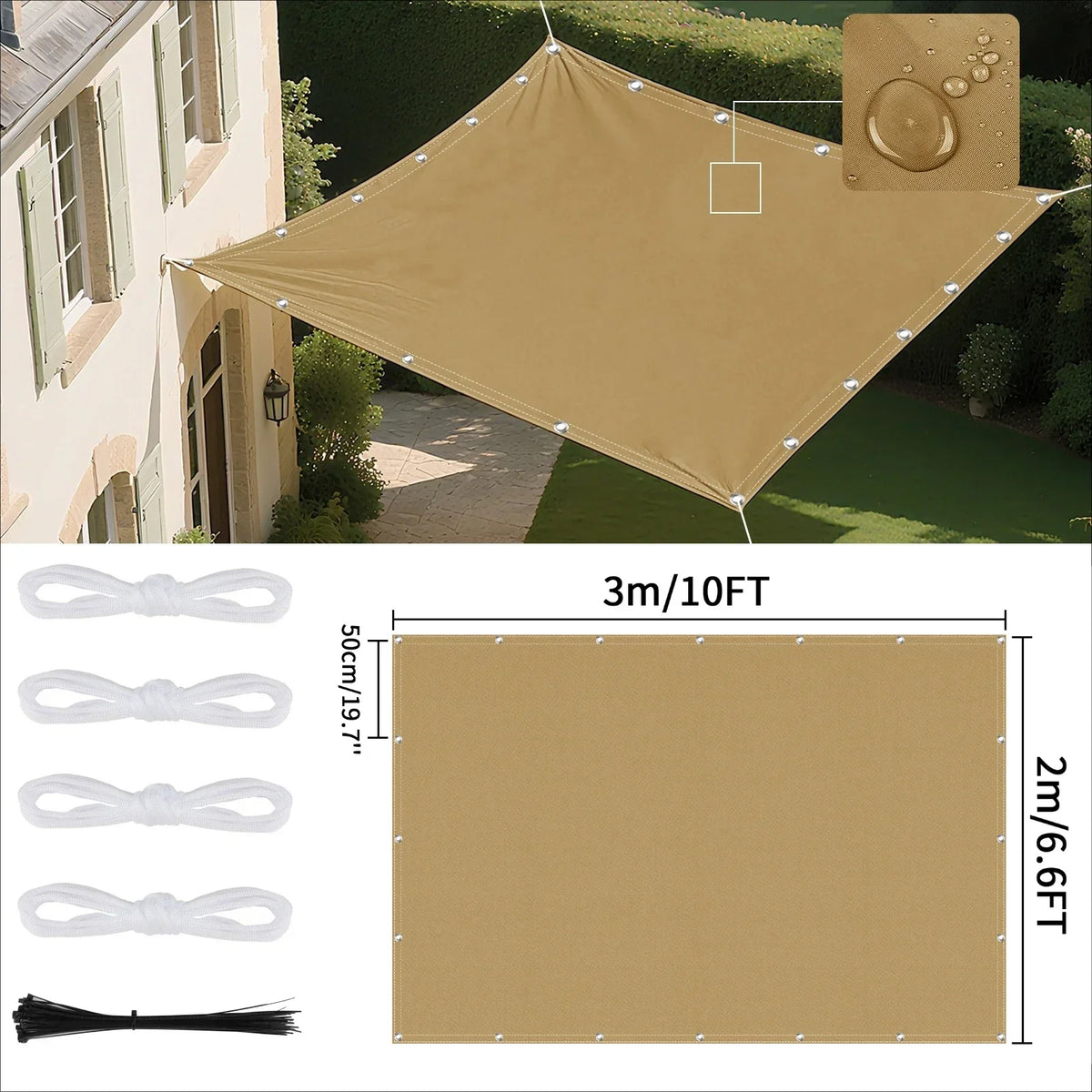 Waterproof Sun Shade Sail with Eyelets – UV Canopy Awning