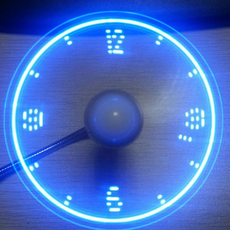Mini USB LED Clock Fan – Flexible Desk Fan for Laptop & PC