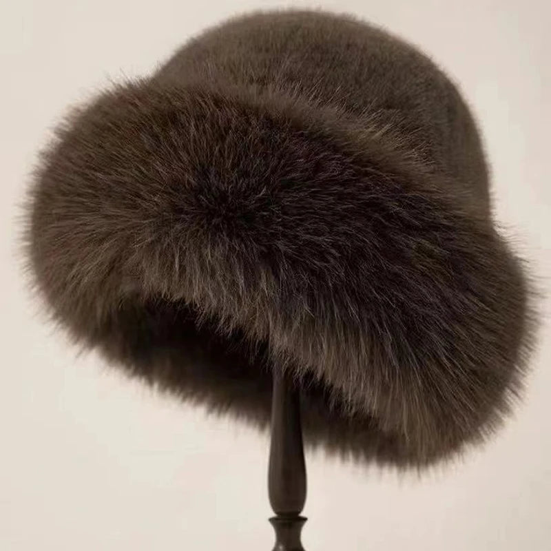 Women's Faux Fox Fur Winter Hat – Windproof Ear Warmer Ski Cap