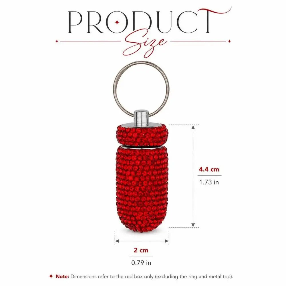 Rhinestone Keychain Pill Case – Waterproof Aluminum Holder